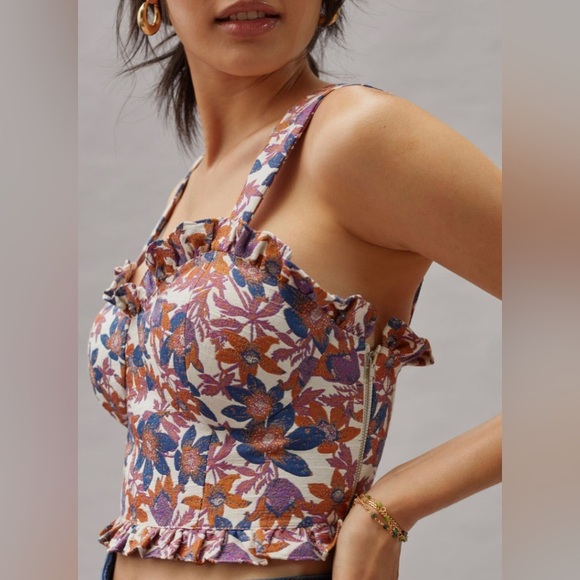 Anthropologie Sachin Babi Jacquard Sweetheart Crop Top Bustier Corset Tapestry - Picture 2 of 14